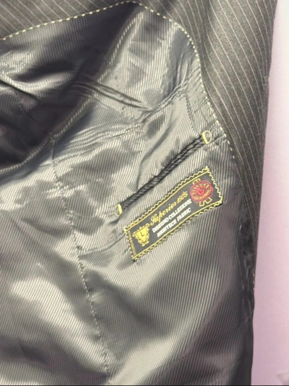 Luca Rossi Suit Jacket Men's Size 42R, 3 Button Black Pinstripe